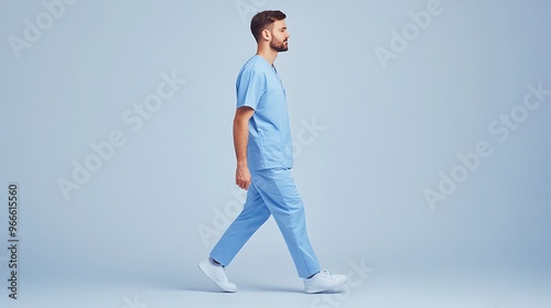 Professional Male Dentist in Scrubs Walking Side View Isolated Background - Dental Care and Oral Health Concept