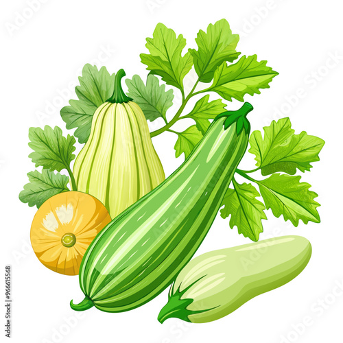 set of zucchini with leaves