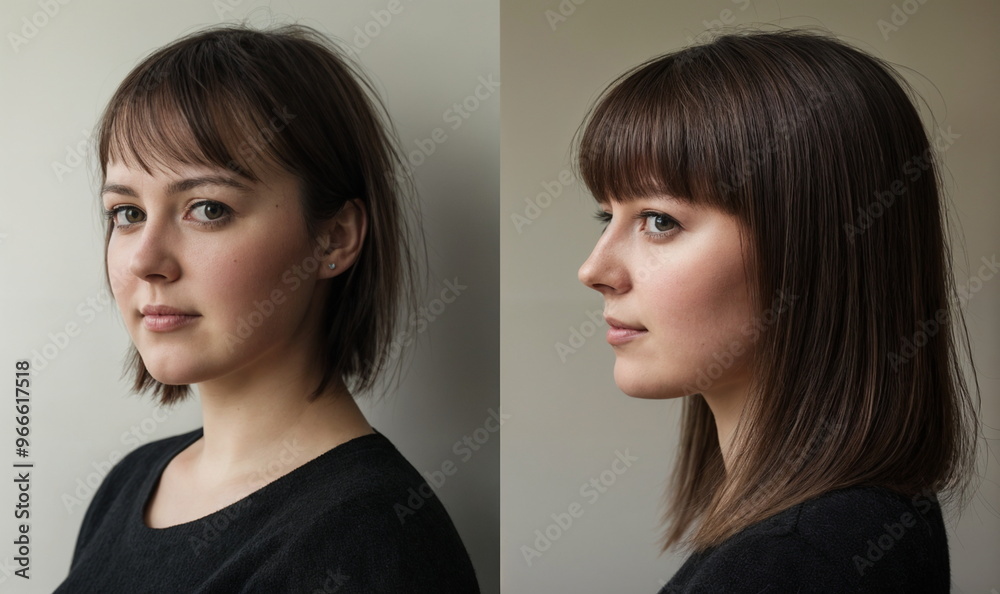Hair growth comparison before and after. Banner for hair treatment, extensions, density and volume, hair products Hair growth comparison before and after. Banner for hair treatment, extensions, density and volume, hair products