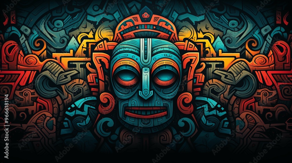 Abstract Tribal Mask with Intricate Geometric Patterns Abstract Tribal Mask with Intricate Geometric Patterns