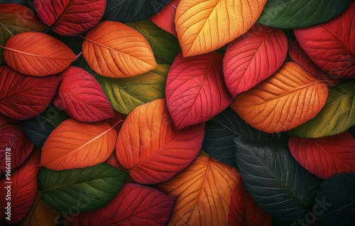 Wallpaper Mural Vibrant close-up of colorful autumn leaves in various shades of red, orange, yellow, and green, showcasing natural beauty and seasonal change. Torontodigital.ca