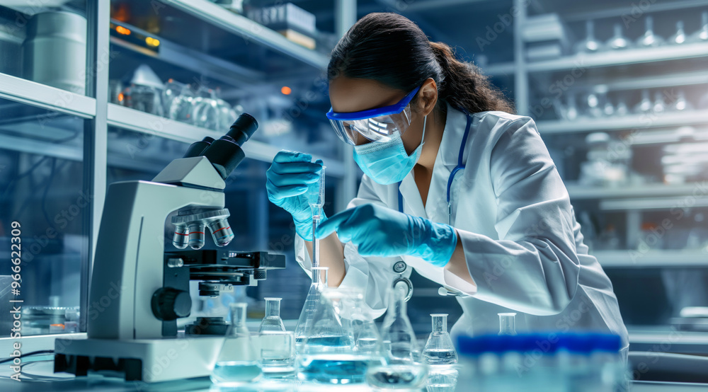 Medical bio laboratory, Research, Science test technology. Pharmaceutical lab specialist examines medicine vials, hospital patient samples. Medical student conducts research. Realistic style photo Medical bio laboratory, Research, Science test technology. Pharmaceutical lab specialist examines medicine vials, hospital patient samples. Medical student conducts research. Realistic style photo