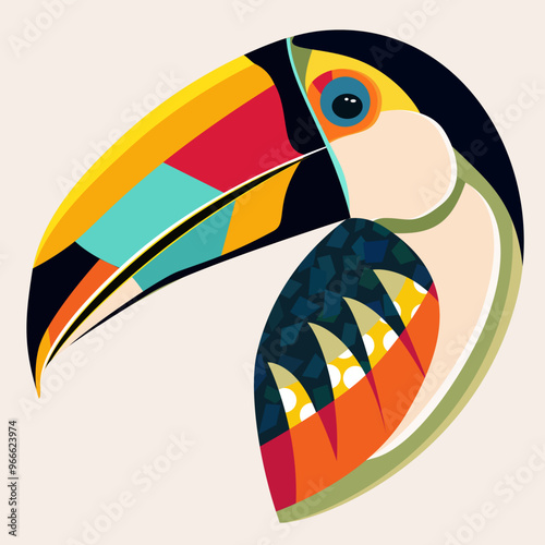 Toucan bird modern vector illustration. Tropical colorful toucan bird creative design, print