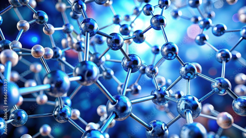 Close up view of a complex molecule structure with multiple atoms , molecule, atoms, chemistry Close up view of a complex molecule structure with multiple atoms , molecule, atoms, chemistry