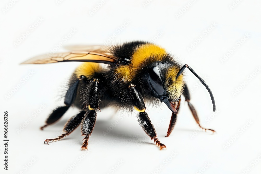 Bee yellow and black on white plain background, isolated , ai Bee yellow and black on white plain background, isolated , ai
