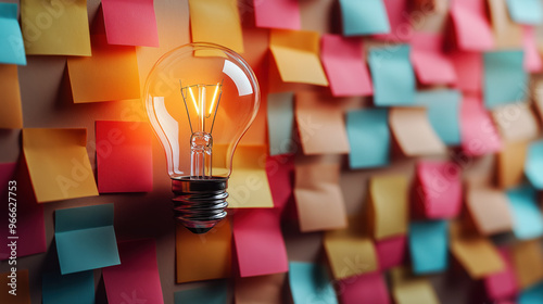 Light pasted on the Wall surrounded with post-it's, in any colorful way.