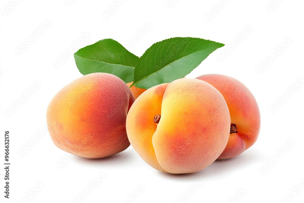 Peach collection. Peach fruits with green leaf isolated on white background. Peach with clipping path, ai Peach collection. Peach fruits with green leaf isolated on white background. Peach with clipping path, ai