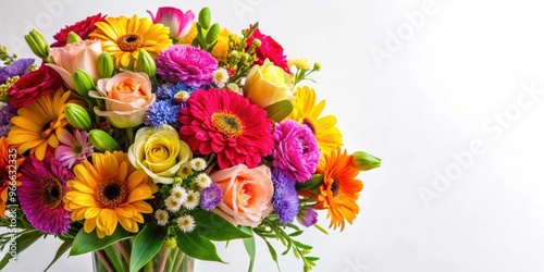 Colorful bouquet of flowers on a white background, floral, vibrant, blooming, arrangement, petals, nature, garden, beautiful