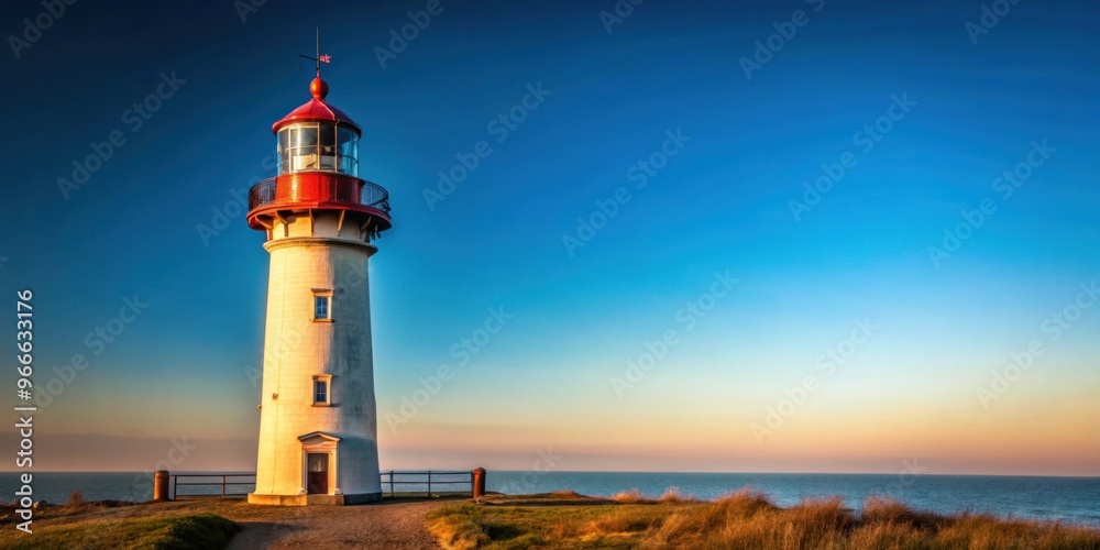 Naklejka premium Lighthouse standing tall against a clear sky, beacon, guidance, navigation, maritime, tower, isolated,symbol, safety, ocean