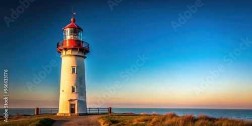 Lighthouse standing tall against a clear sky, beacon, guidance, navigation, maritime, tower, isolated,symbol, safety, ocean