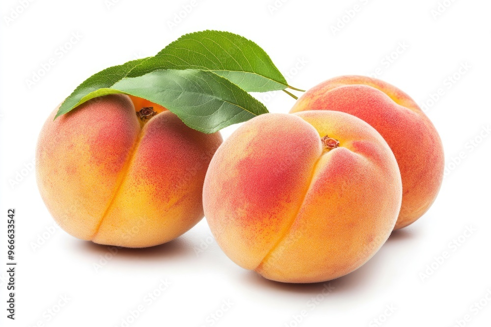 Peach collection. Peach fruits with green leaf isolated on white background. Peach with clipping path, ai Peach collection. Peach fruits with green leaf isolated on white background. Peach with clipping path, ai