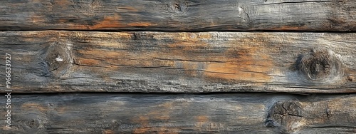 Close-up of Three Weathered Wood Planks with Knots photo