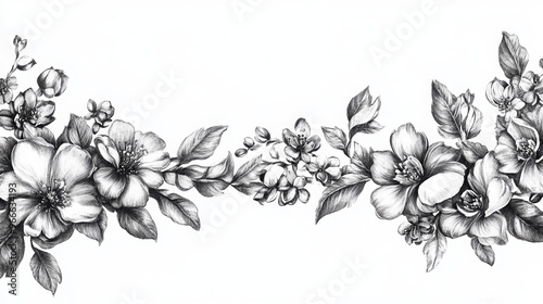 flower floral blossom sketch illustration monochrome botanical botanical art nature hand-drawn artistic vintage line art black and white decorative design element 