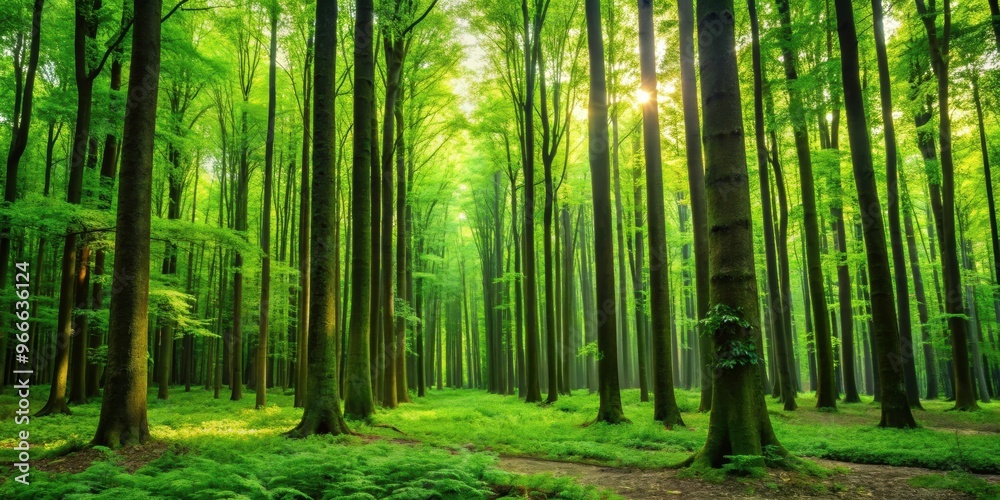 Lush green trees standing tall in a dense forest , nature, woods, foliage, greenery, environment, outdoors, tranquility Lush green trees standing tall in a dense forest , nature, woods, foliage, greenery, environment, outdoors, tranquility