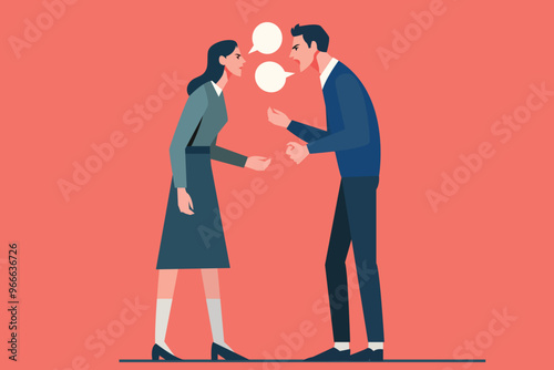 business communication problem concept. man - woman shouting - yelling , family couple fight each other, crisis, father - mother, married - divorce, domestic violence