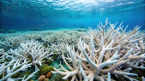 Fototapeta Naklejka Na Ścianę i Meble -  Dead coral reef with bleached white coral skeletons due to global warming and climate change, coral reef, dead