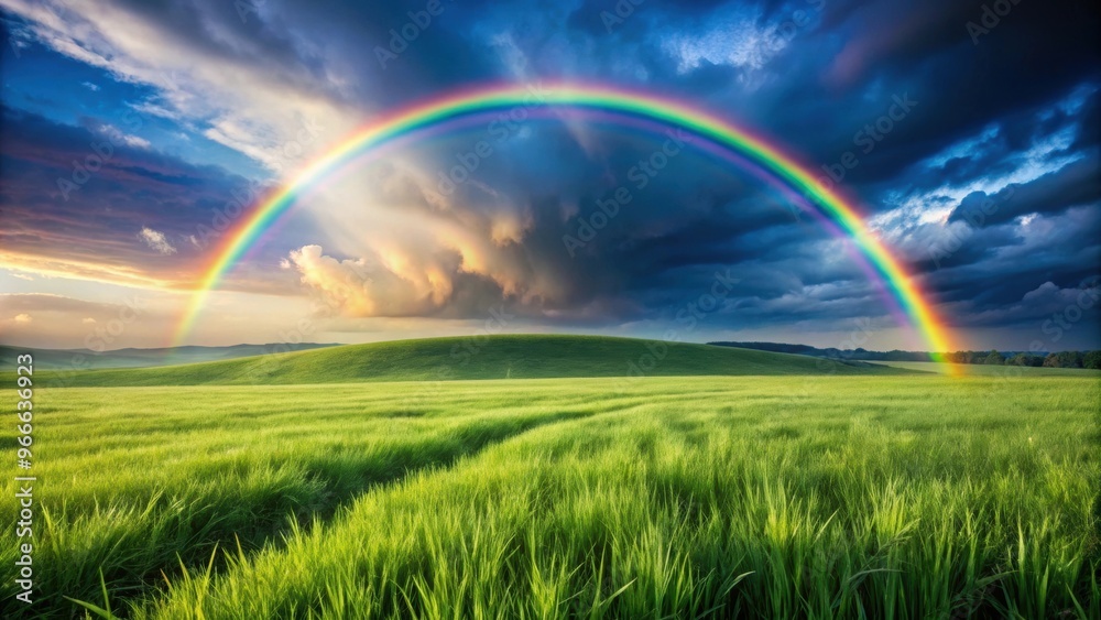 Rainbow arching over lush green field with dewy grass, rainbow, arch, lush, green, field, dewy, grass, nature, colorful, vibrant Rainbow arching over lush green field with dewy grass, rainbow, arch, lush, green, field, dewy, grass, nature, colorful, vibrant