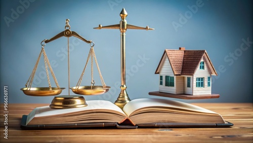 Scales balancing between law and home symbolize justice in the legal system and mortgage loans, justice, legal system photo