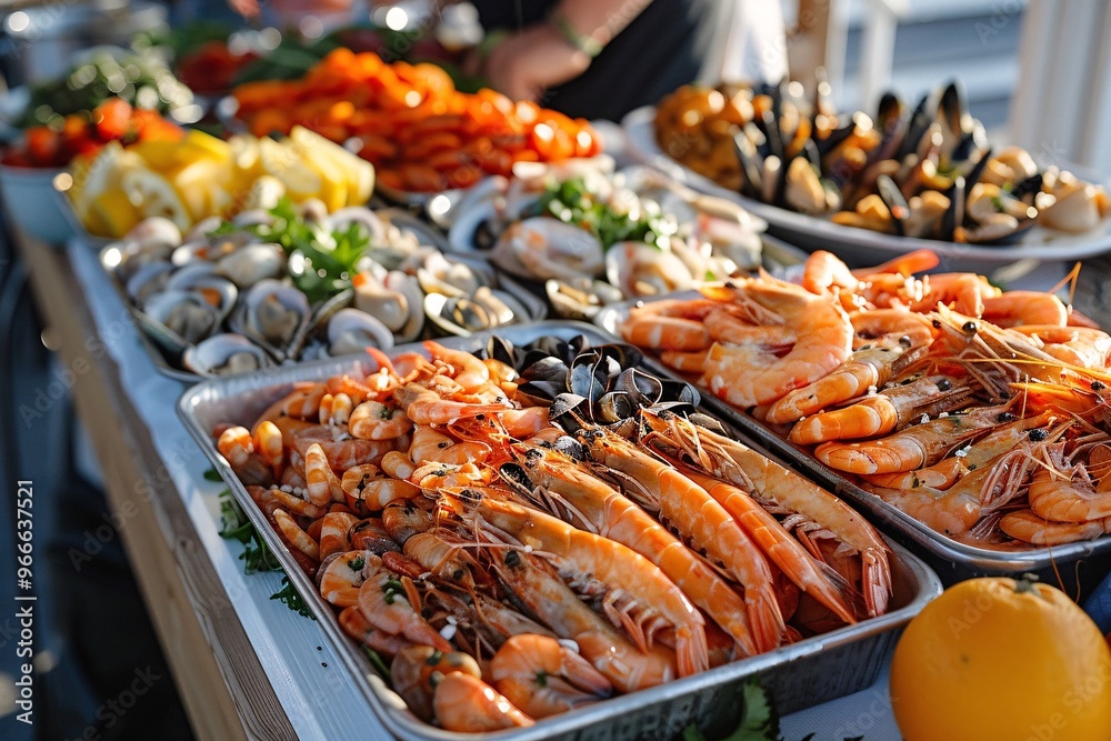 bountiful seafood feast, featuring a variety of fish, shellfish, and seafood platters bountiful seafood feast, featuring a variety of fish, shellfish, and seafood platters
