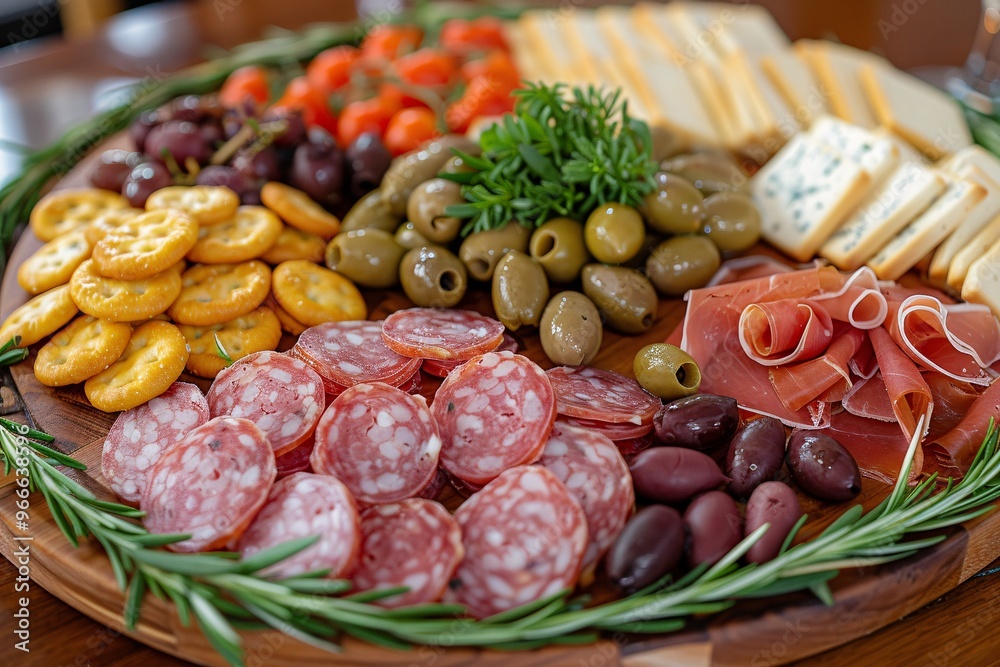elegant charcuterie board with a variety of cured meats, cheeses, olives, and crackers elegant charcuterie board with a variety of cured meats, cheeses, olives, and crackers