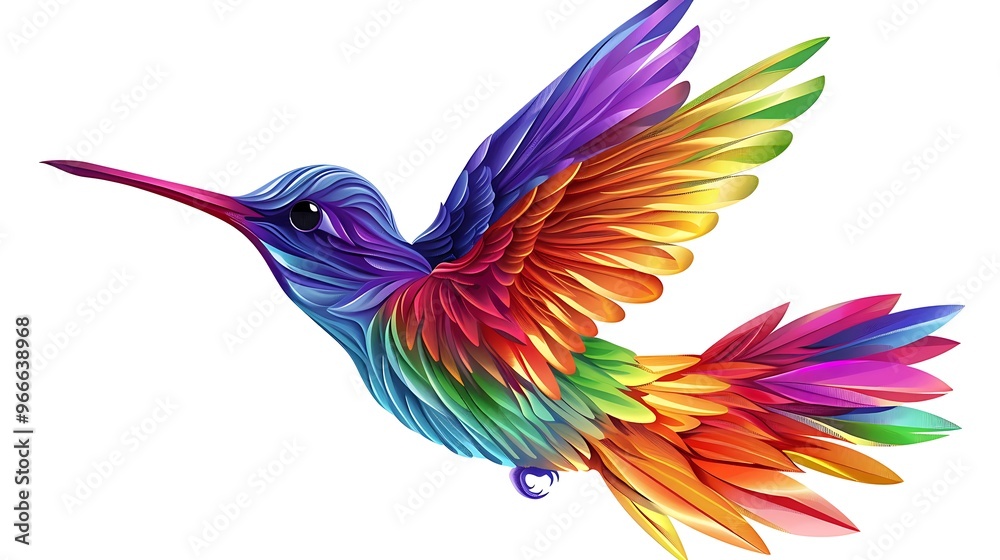 Obraz premium Exotic rainbow hummingbird design, suitable for logos and tattoos, featuring vibrant, multicolored plumage