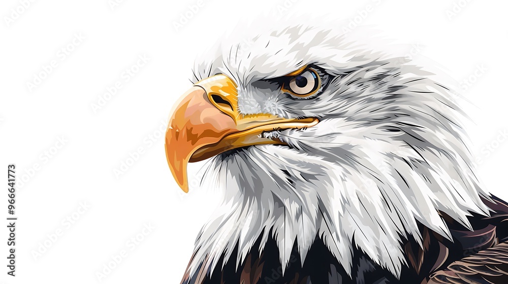 Fototapeta premium Vector clipart illustration of a bald eagle, featuring a detailed portrait with copy space