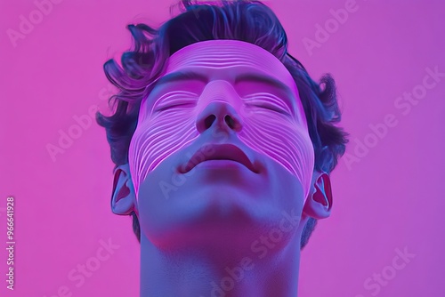 Optogenetics connectomics and neuropsychopharmacology pink toned face with glowing stripes symbolizing modern identity digital connectivity and neural activity photo