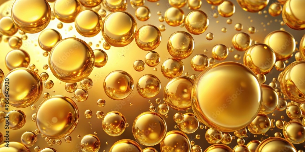 Golden oil bubble elements floating in a rendering, shiny, golden, liquid, oil, bubble,rendering, abstract, reflection Golden oil bubble elements floating in a rendering, shiny, golden, liquid, oil, bubble,rendering, abstract, reflection