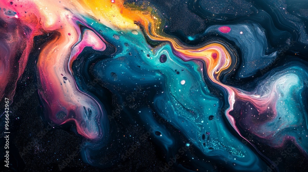 Abstract Painting of Swirling Colors with Glitter