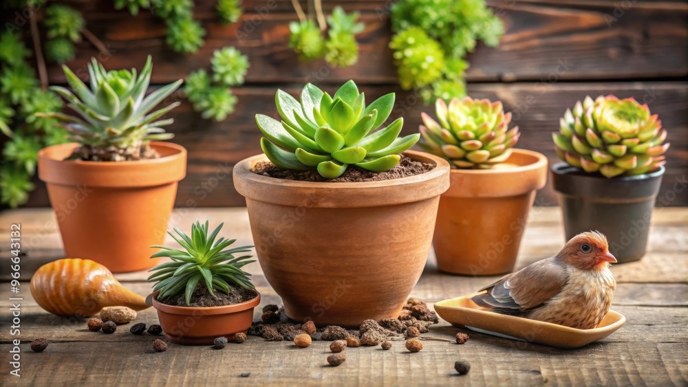 Replanting a house plant into a new pot and cultivating and caring for hen and chicks plants, houseplant Replanting a house plant into a new pot and cultivating and caring for hen and chicks plants, houseplant