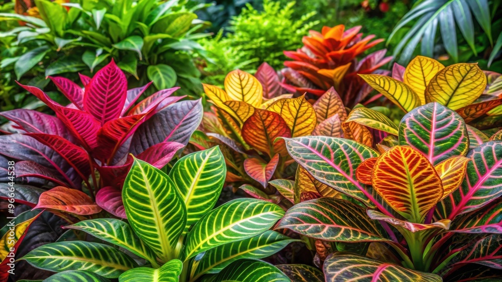 Fototapeta premium Colorful garden plants with long, vibrant leaves , Botanical, Flora, Foliage, Vibrant, Garden, Plants, Colorful, Long