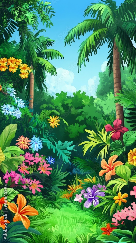 Tropical Paradise: A Vibrant Jungle Landscape. Tropical Paradise: A Vibrant Jungle Landscape.