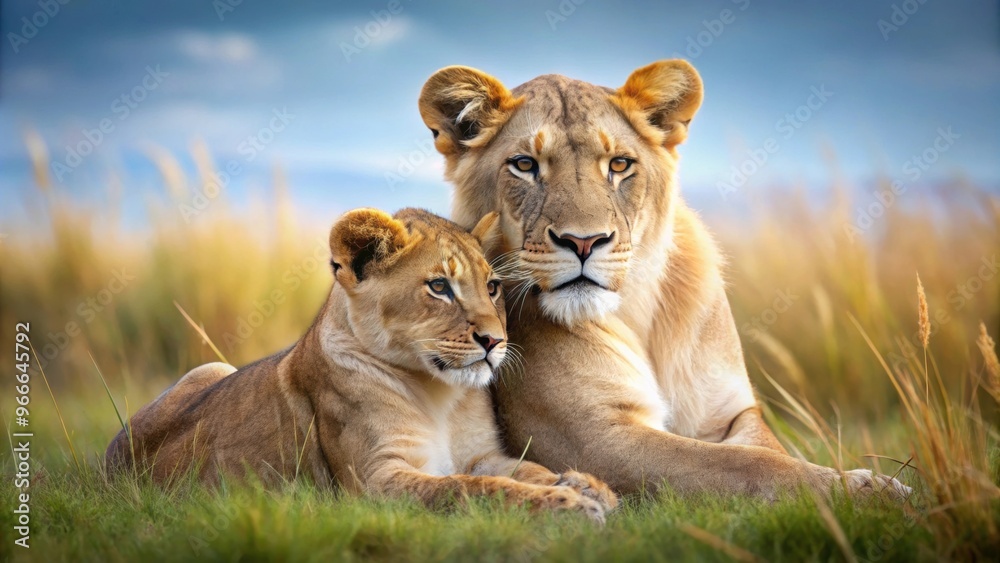 Lion cub cuddling with lioness in grassy savannah, wildlife, nature, love, family, safari, Africa, cuddle, mother, baby, lion Lion cub cuddling with lioness in grassy savannah, wildlife, nature, love, family, safari, Africa, cuddle, mother, baby, lion