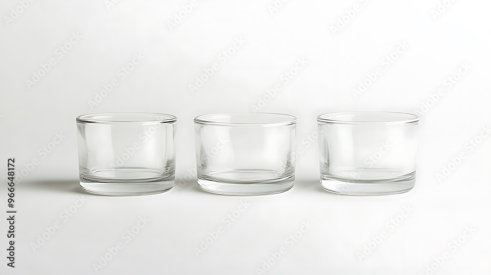 Simple Elegance - Three Small Glass Candle Jars on Soft White Background Simple Elegance - Three Small Glass Candle Jars on Soft White Background
