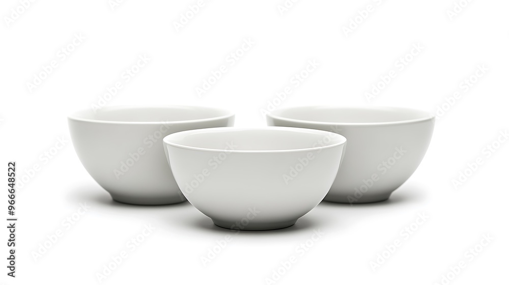 Minimalist Ceramic Soup Bowls Set on White Background - Front View Minimalist Ceramic Soup Bowls Set on White Background - Front View