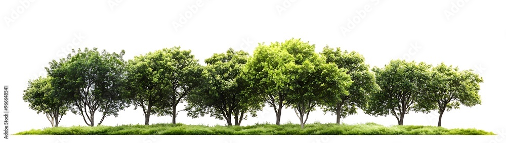 Green trees in the forest isolated on white background - Generative AI Green trees in the forest isolated on white background - Generative AI