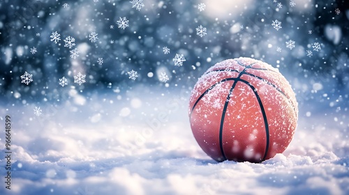 Winter Wonderland Basketball - High-Definition Photo of Snowflake Pattern Basketball on Snowy Background