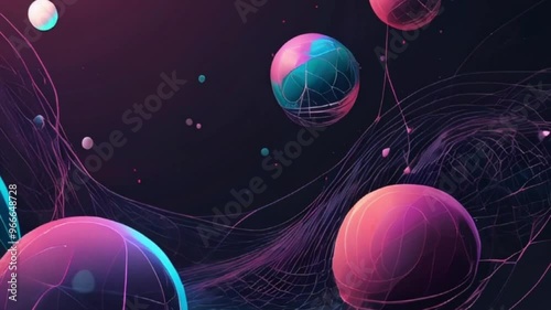 abstract wireframe Planet system background with spheres, motion