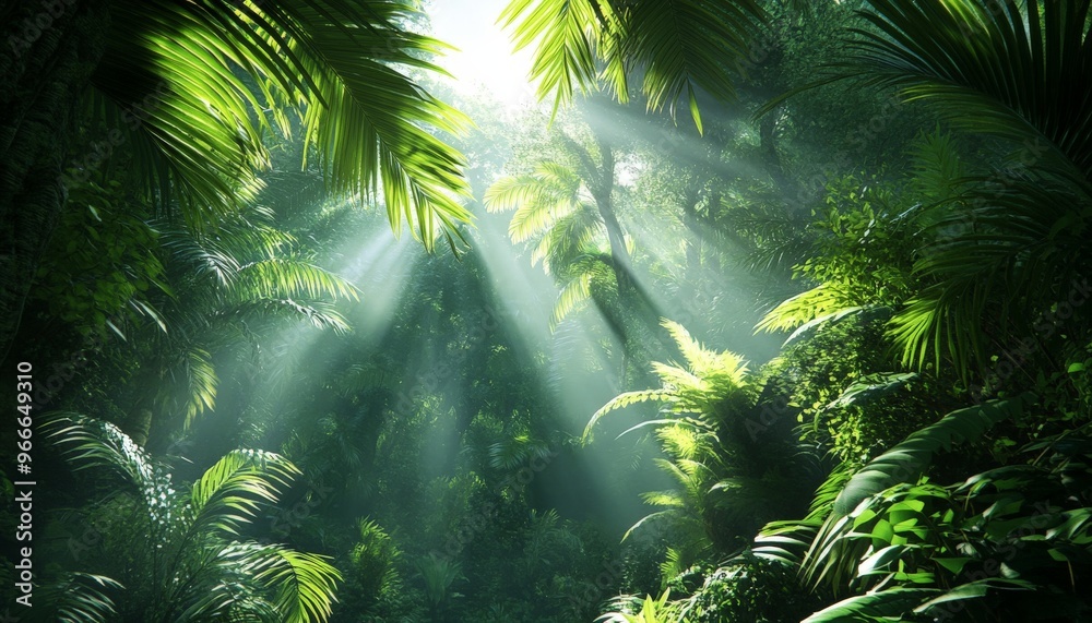 Sunlight Through Lush Tropical Rainforest. Sunlight Through Lush Tropical Rainforest.