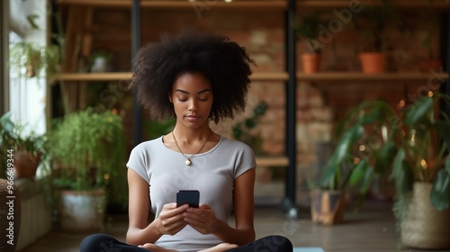 Women get calming moments with meditation apps. photo