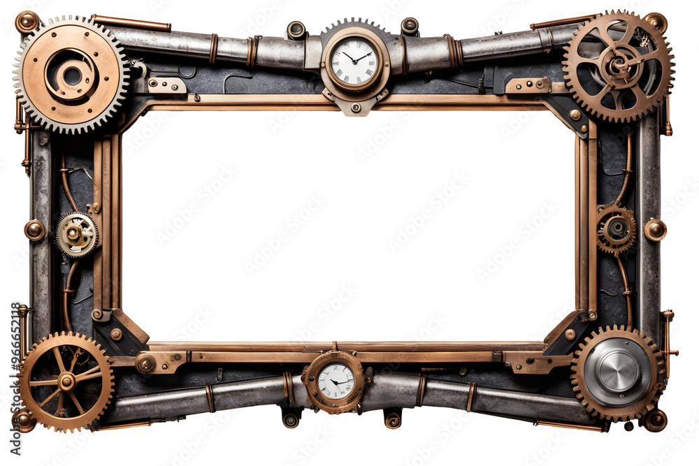 Fototapeta premium Steampunk border frame PNG transparent background