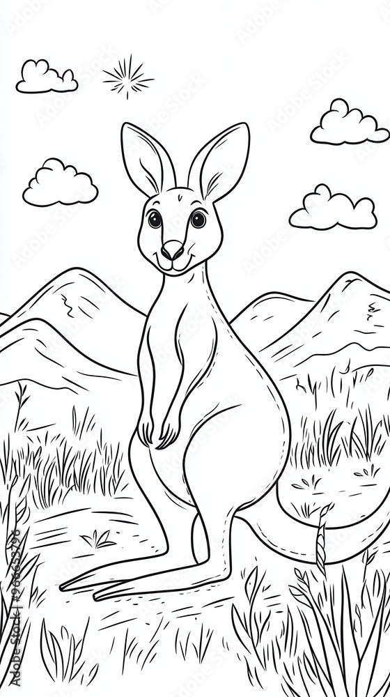 Obraz premium This delightful kangaroo coloring page invites young artists to bring the cute creature and its natural setting to life with vibrant colors