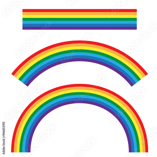 Rainbow vector illustration. Curved rainbow shapes. Bright rainbow colors. Minimalist flat design.