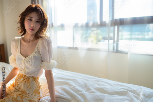 ベッドでリラックスする優雅な女性 Free Download ベッドでリラックスする優雅な女性 - GFXLoad