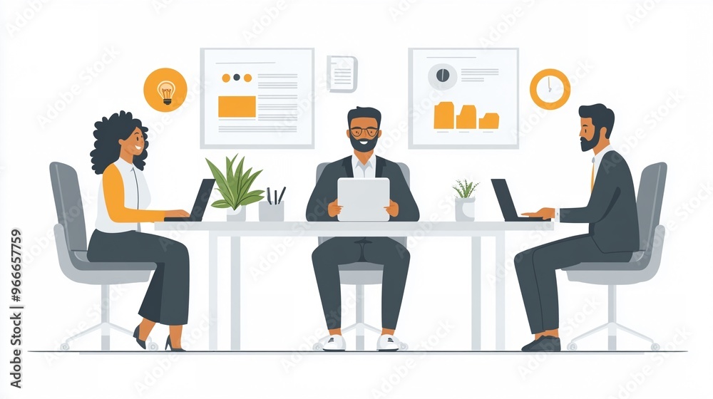 Collaborative Office Meeting: Three Colleagues Engaging in Business Discussion & Analysis Collaborative Office Meeting: Three Colleagues Engaging in Business Discussion & Analysis