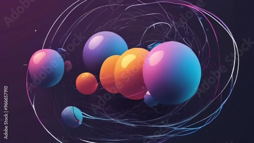 abstract wireframe background with spheres, motion