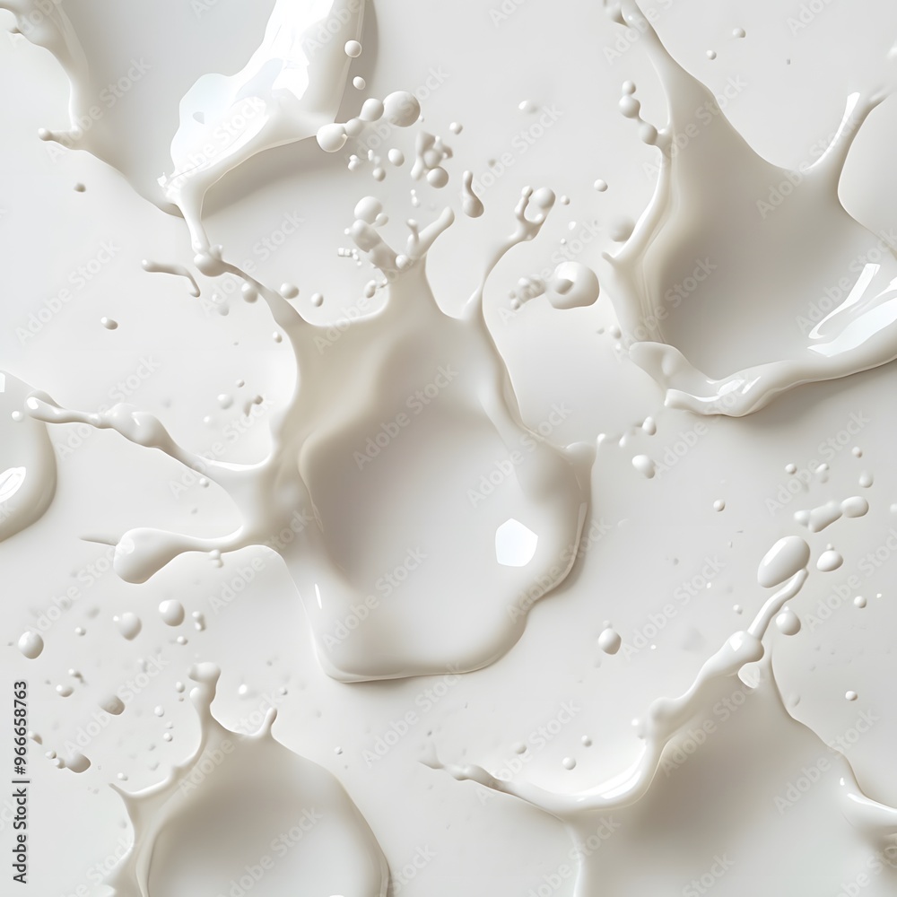 Isolated white milk splashes on a white background, showcasing dynamic textures and patterns. Isolated white milk splashes on a white background, showcasing dynamic textures and patterns.