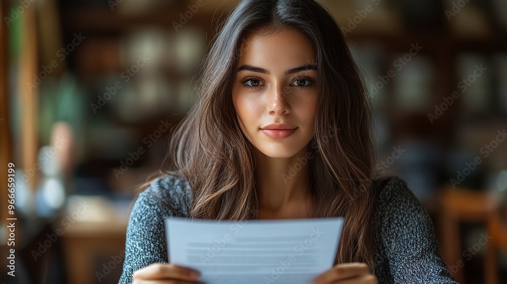 Portrait of a Woman Reading a Document in a Cozy Indoor Setting Portrait of a Woman Reading a Document in a Cozy Indoor Setting