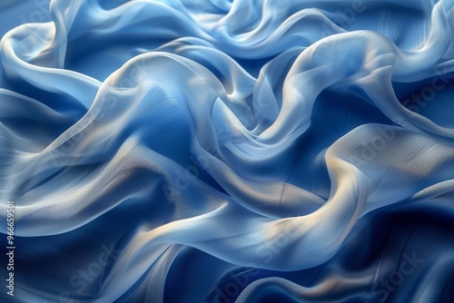 Elegant blue silk fabric with wavy texture for minimalistic advertising and wallpaper design