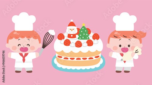 クリスマスケーキを作る　子供たち